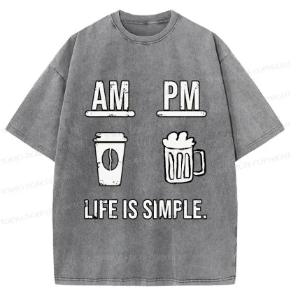 Tokyo-Tiger Coffee In The Morning And Beer In The Evening Washed T-Shirt