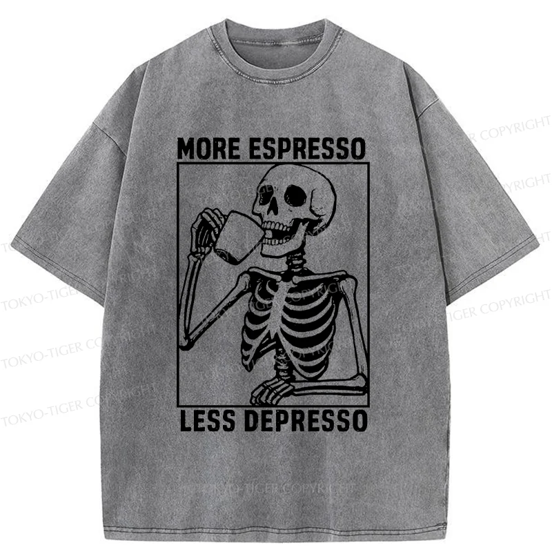 Tokyo-Tiger Skeleton Drinking Coffee Washed T-Shirt