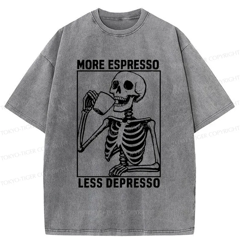 Tokyo-Tiger Skeleton Drinking Coffee Washed T-Shirt