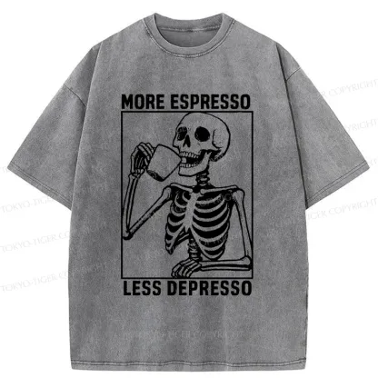 Tokyo-Tiger Skeleton Drinking Coffee Washed T-Shirt