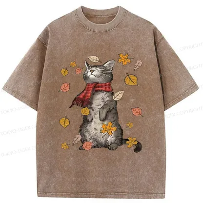 Tokyo-Tiger Autumn Cat Washed T-Shirt