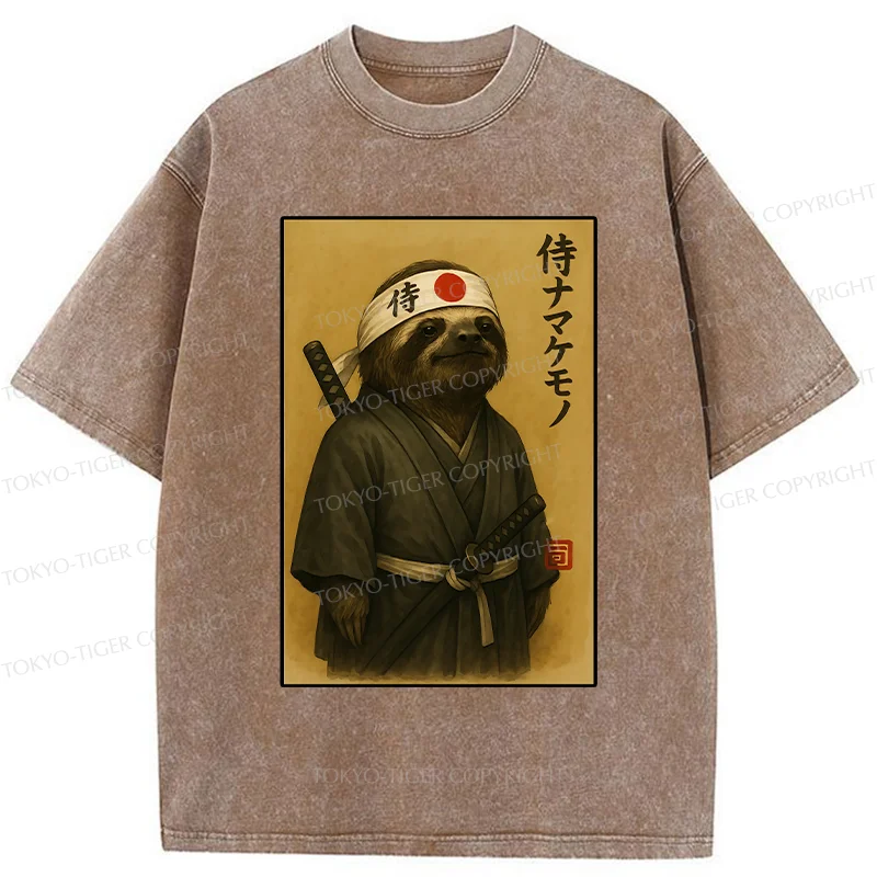 Tokyo-Tiger Japanese Samurai Sloth Washed T-Shirt