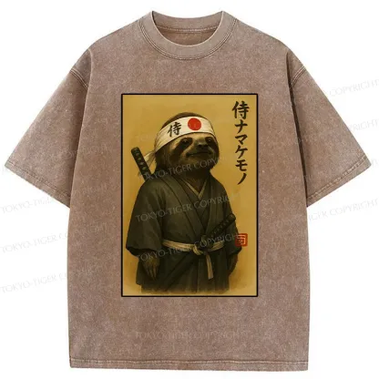 Tokyo-Tiger Japanese Samurai Sloth Washed T-Shirt