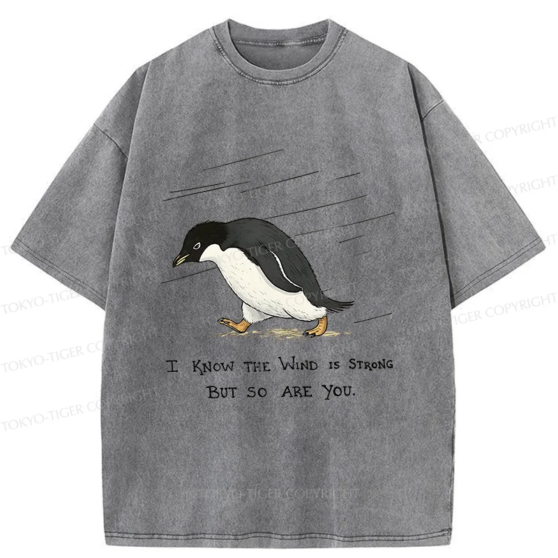 Tokyo-Tiger Penguins Walking In The Rain Washed T-Shirt