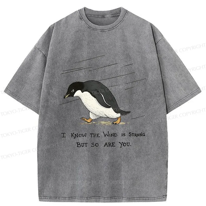 Tokyo-Tiger Penguins Walking In The Rain Washed T-Shirt