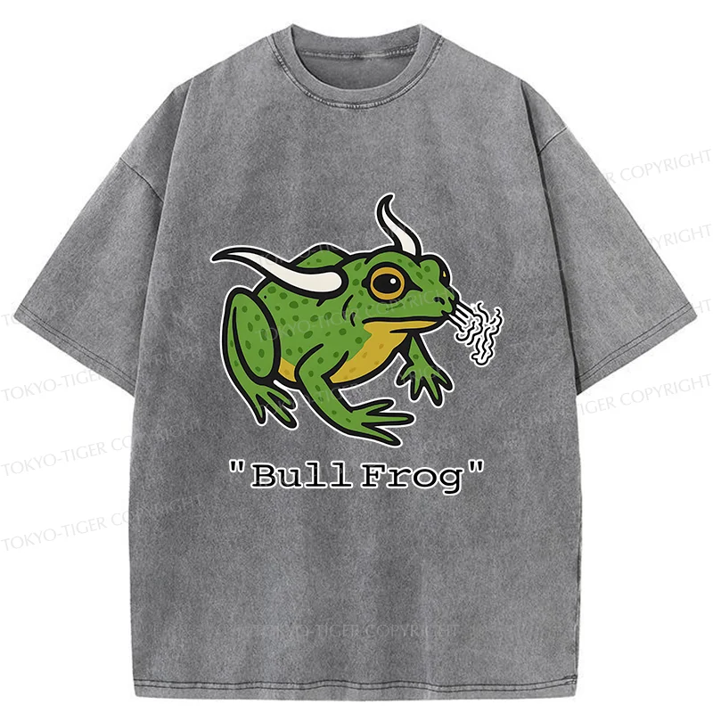 Tokyo-Tiger Funny Bull Frog Washed T-Shirt