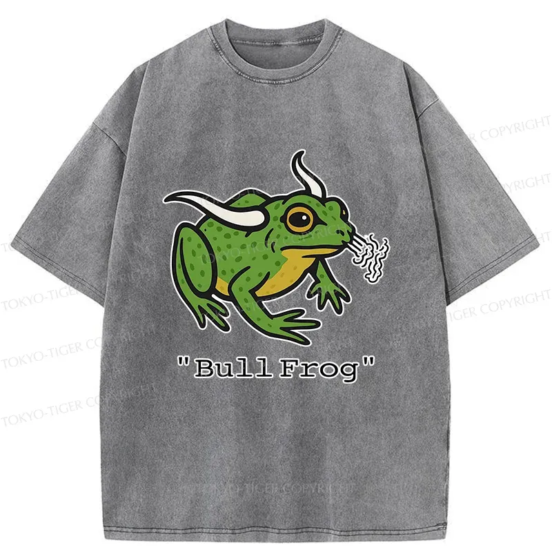 Tokyo-Tiger Funny Bull Frog Washed T-Shirt