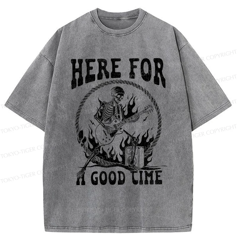 Tokyo-Tiger Rock Skull Funny Washed T-Shirt