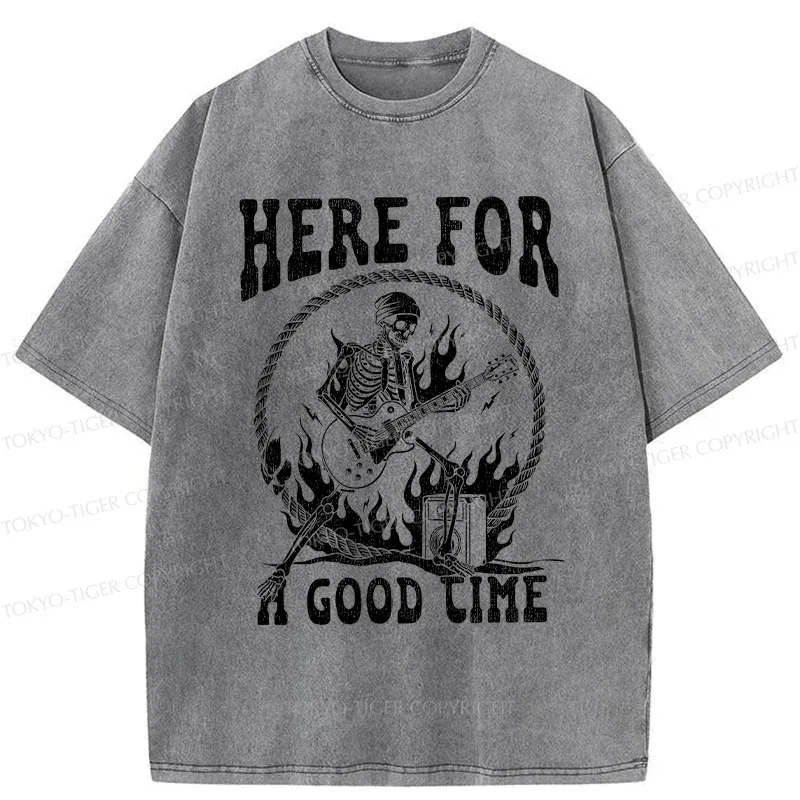 Tokyo-Tiger Rock Skull Funny Washed T-Shirt