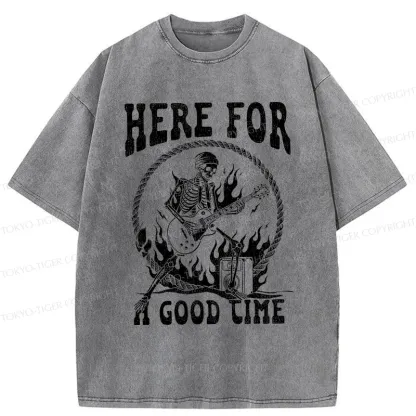 Tokyo-Tiger Rock Skull Funny Washed T-Shirt