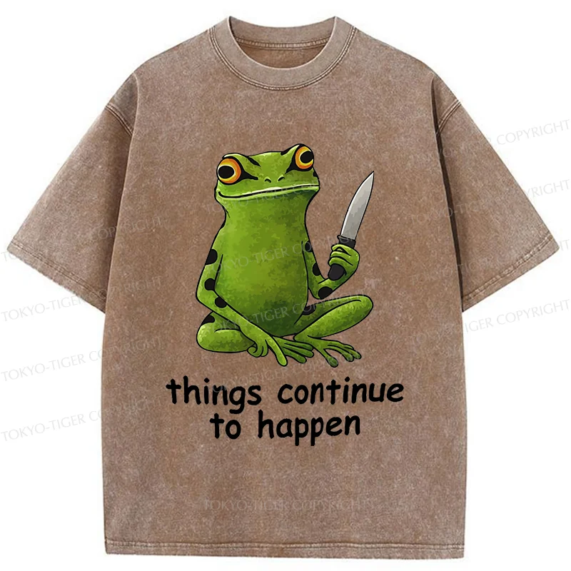 Tokyo-Tiger Frog Holding A Knife Washed T-Shirt