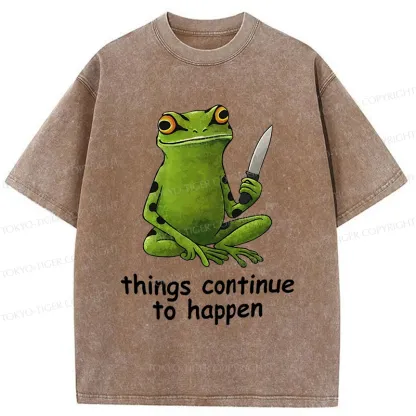 Tokyo-Tiger Frog Holding A Knife Washed T-Shirt