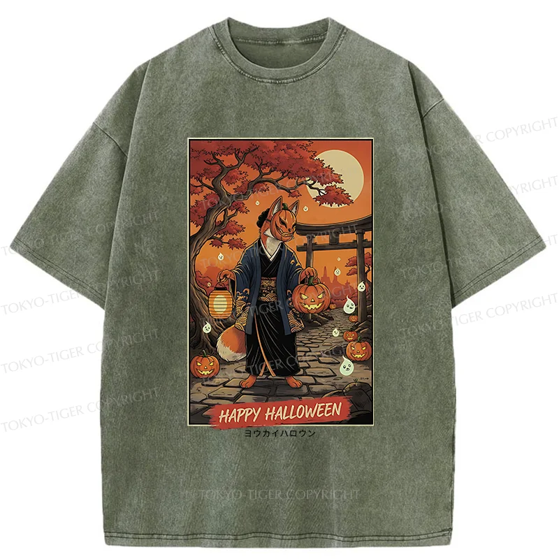 Tokyo-Tiger Halloween Fox Demon Washed T-Shirt