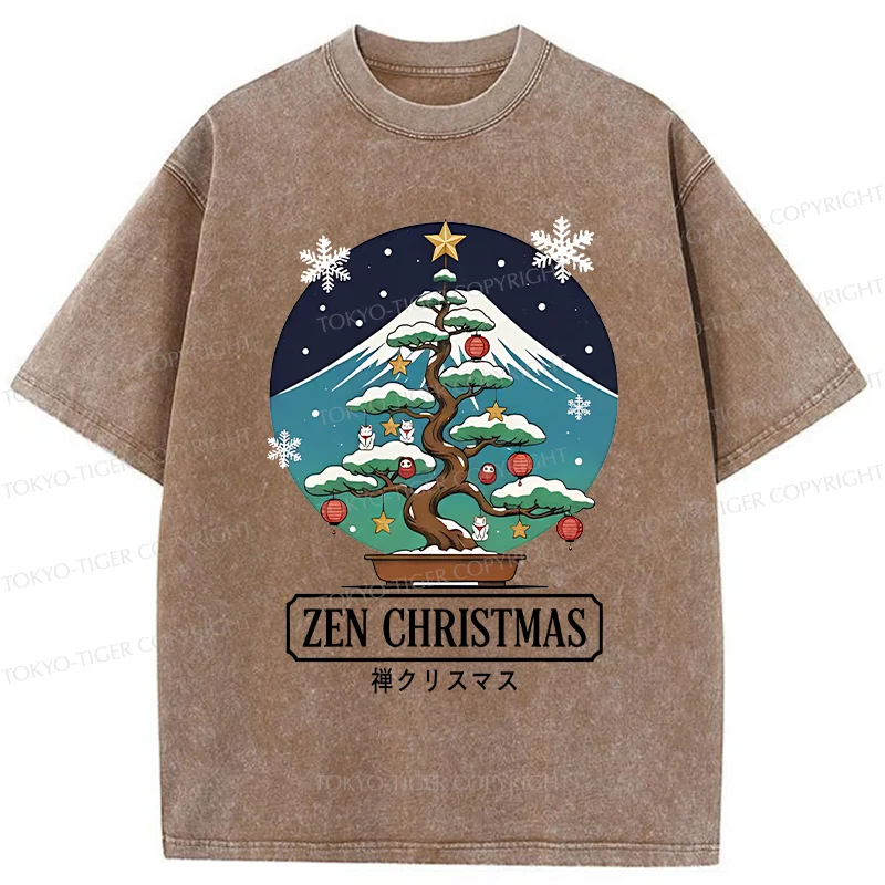 Tokyo-Tiger Christmas Potted Plants Washed T-Shirt