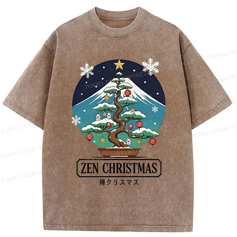 Tokyo-Tiger Christmas Potted Plants Washed T-Shirt