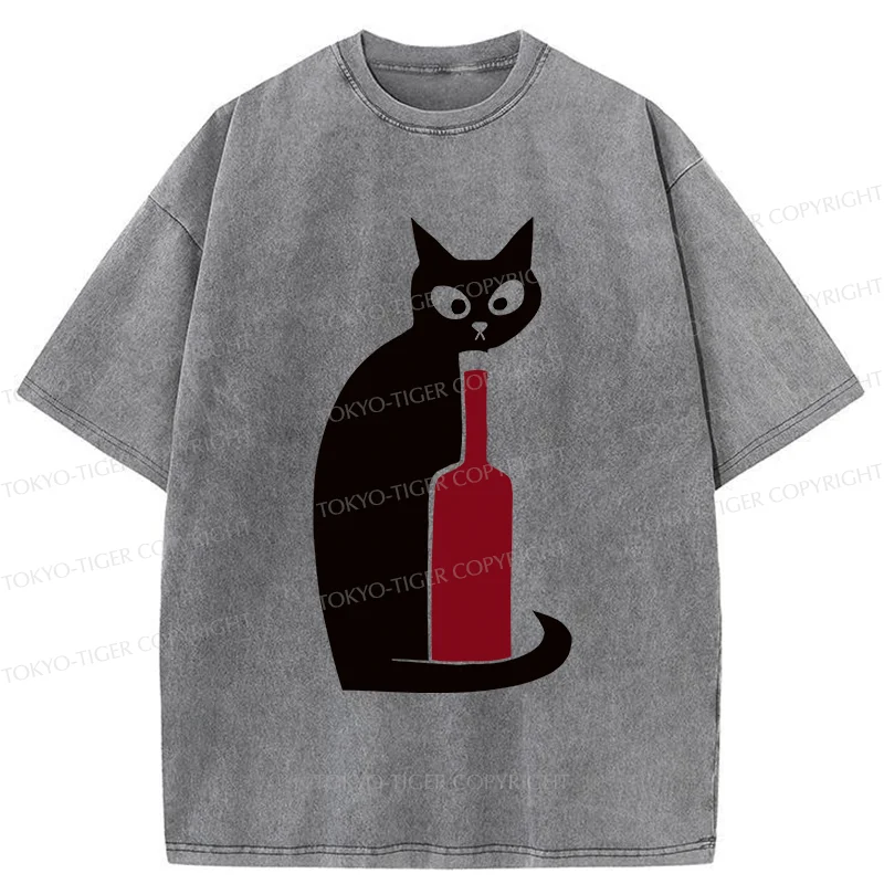 Tokyo-Tiger Black Cat And Wine Washed T-Shirt