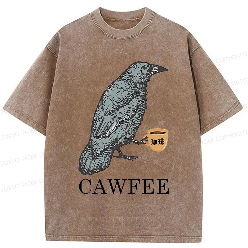 Tokyo-Tiger Cawfee Funny Washed T-Shirt