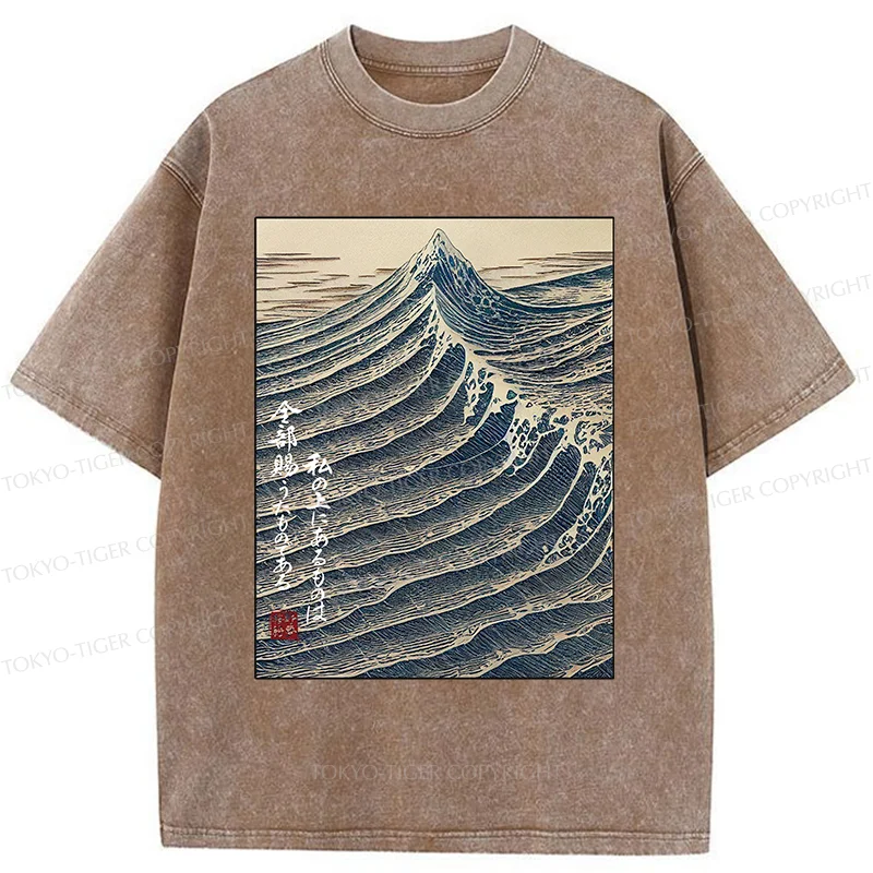 Tokyo-Tiger Ukiyoe Raging Waves Washed T-Shirt