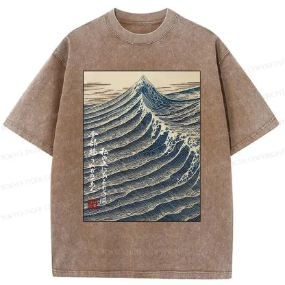 Tokyo-Tiger Ukiyoe Raging Waves Washed T-Shirt