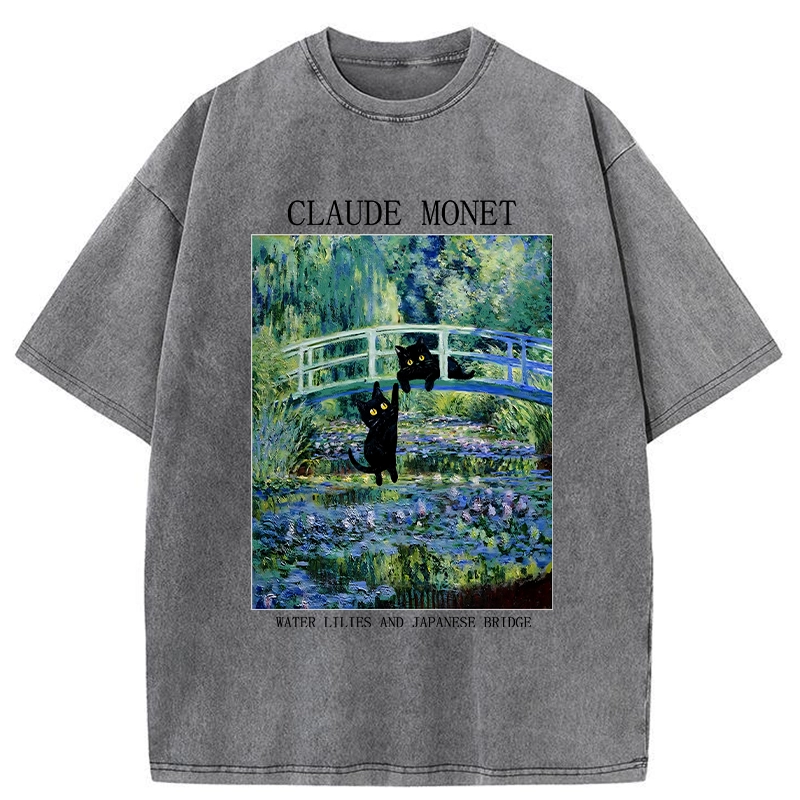 Tokyo-Tiger Water Lilies And Japanese Bridge Washed T-Shirt