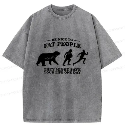 Tokyo-Tiger Fat Bear Chasing Fat Man Washed T-Shirt