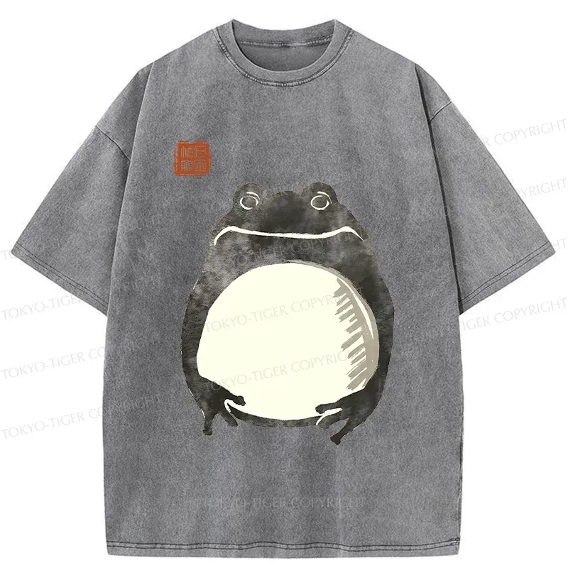 Tokyo-Tiger Retro Frog Ink Painting Washed T-Shirt Sale