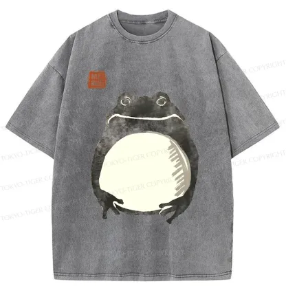 Tokyo-Tiger Retro Frog Ink Painting Washed T-Shirt