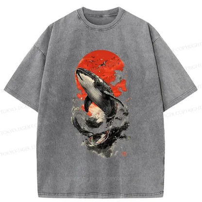 Tokyo-Tiger Ukiyo-e Whale Washed T-Shirt