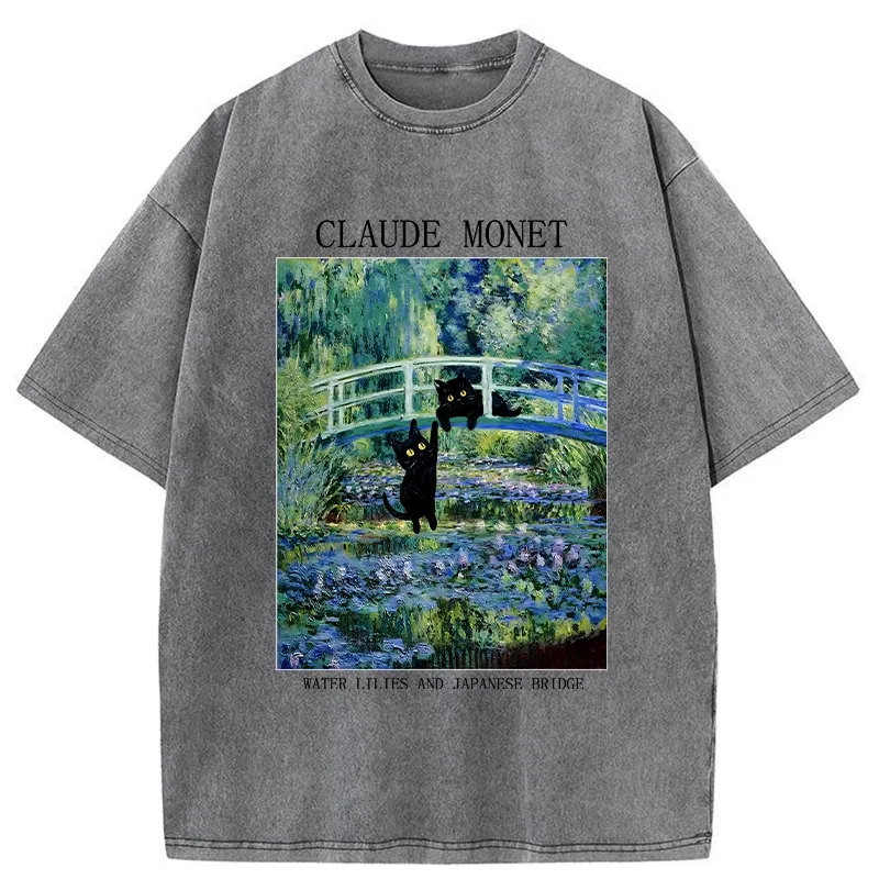 Tokyo-Tiger Water Lilies And Japanese Bridge Washed T-Shirt