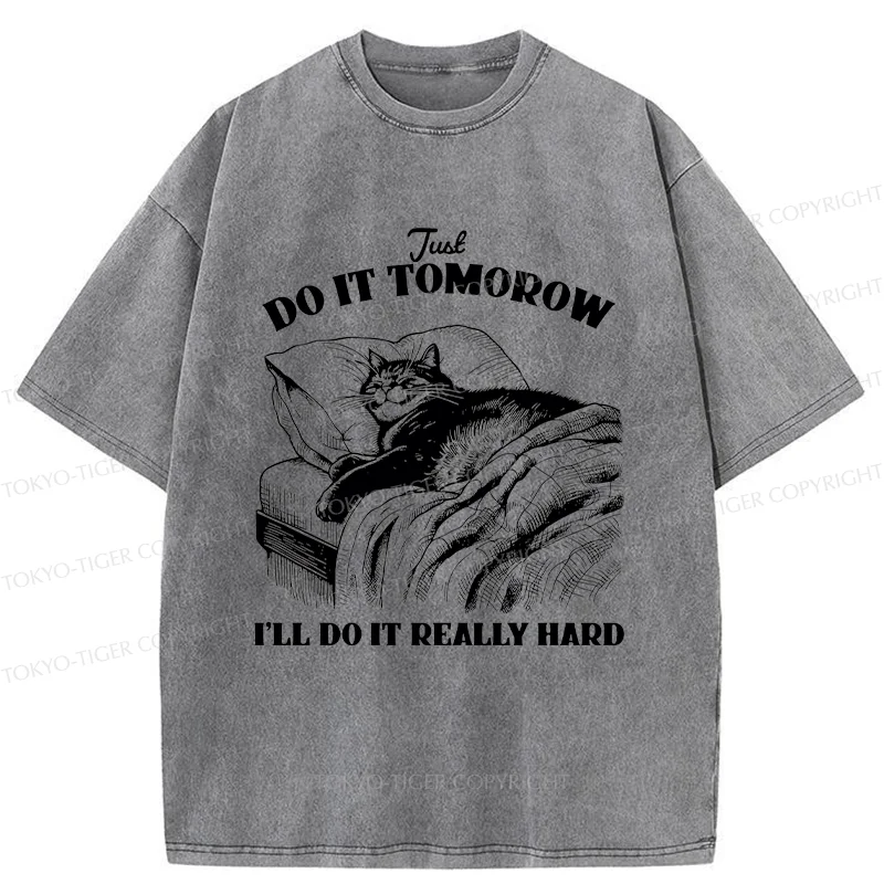 Tokyo-Tiger Cat Lying In Bed Washed T-Shirt