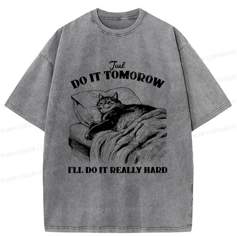 Tokyo-Tiger Cat Lying In Bed Washed T-Shirt