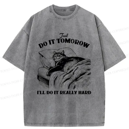 Tokyo-Tiger Cat Lying In Bed Washed T-Shirt