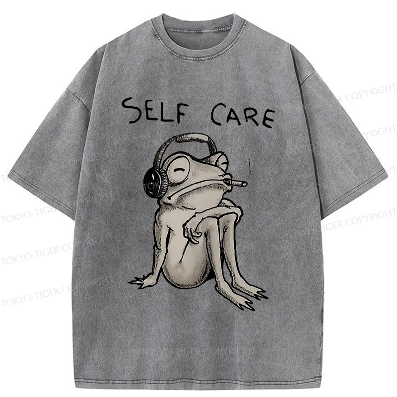 Tokyo-Tiger Self Care Music Frog Washed T-Shirt