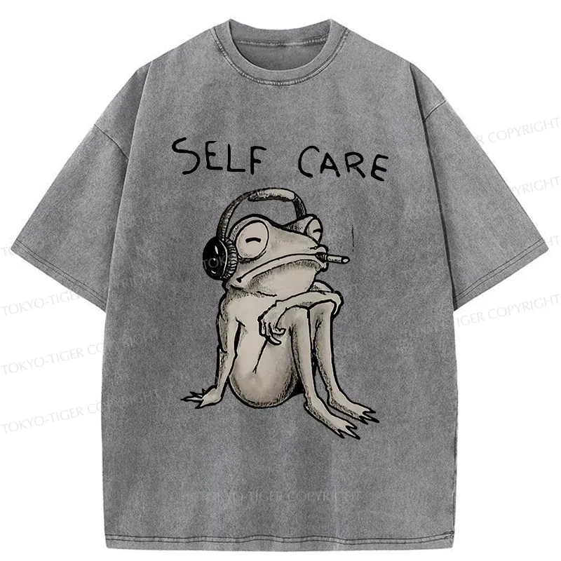Tokyo-Tiger Self Care Music Frog Washed T-Shirt