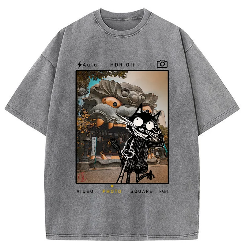Tokyo-Tiger Cat Travel The Lion Hall Washed T-Shirt