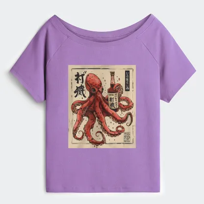 Tokyo-Tiger Osaka Saké Octopus Off Shoulder T-Shirt