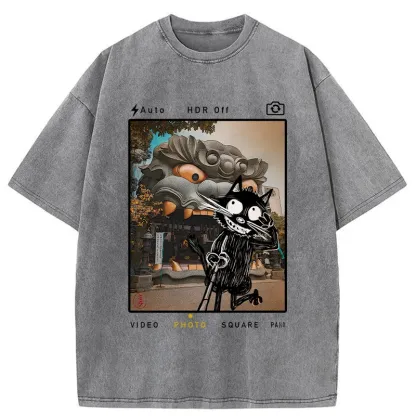 Tokyo-Tiger Cat Travel The Lion Hall Washed T-Shirt