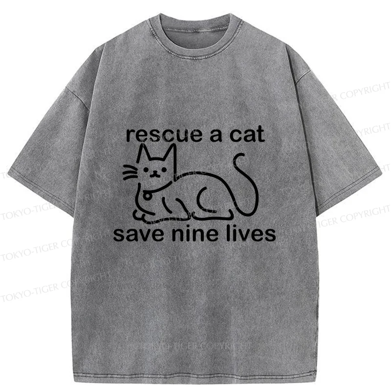 Tokyo-Tiger Nine Cats Funny Washed T-Shirt