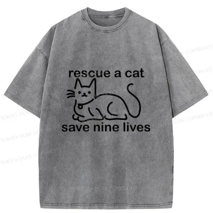 Tokyo-Tiger Nine Cats Funny Washed T-Shirt