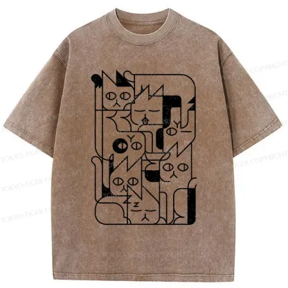 Tokyo-Tiger Abstract Cat Funny Washed T-Shirt