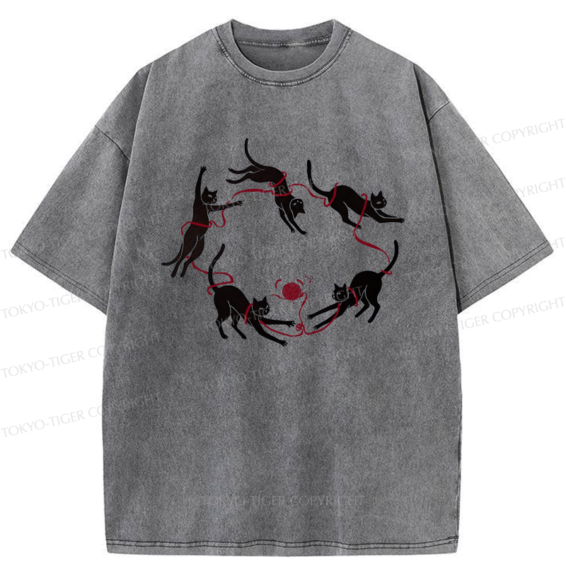 Tokyo-Tiger A Kitten Playing With Yarn Washed T-Shirt