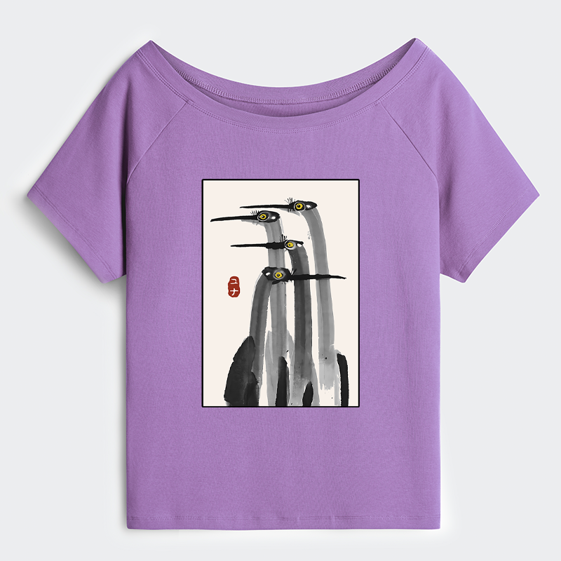 Tokyo-Tiger Japanese Crane Poster Off Shoulder T-Shirt