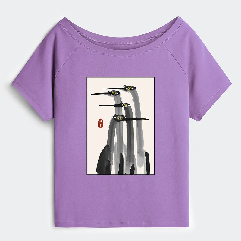 Tokyo-Tiger Japanese Crane Poster Off Shoulder T-Shirt