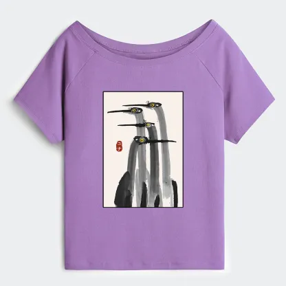 Tokyo-Tiger Japanese Crane Poster Off Shoulder T-Shirt