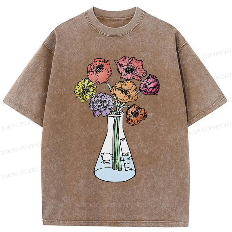Tokyo-Tiger Beaker Flower Art Washed T-Shirt