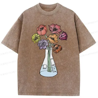 Tokyo-Tiger Beaker Flower Art Washed T-Shirt