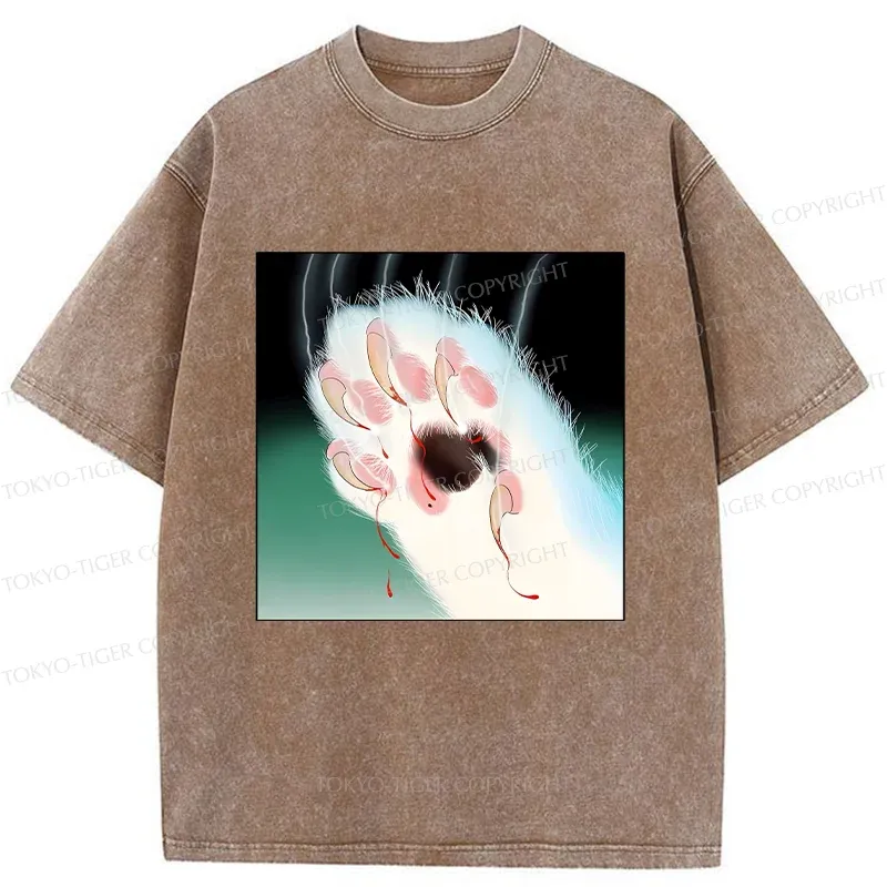 Tokyo-Tiger Ukiyoe Cat Paw Washed T-Shirt