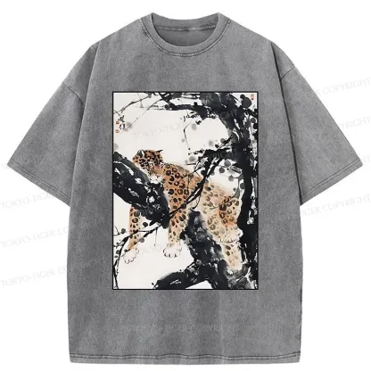 Tokyo-Tiger Ink Painting Of Leopard Washed T-Shirt