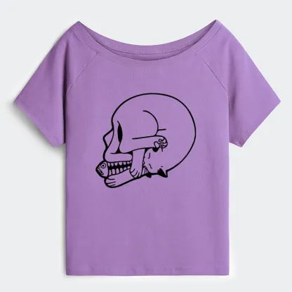 Tokyo-Tiger Funny Cat Eating Fish Off Shoulder T-Shirt