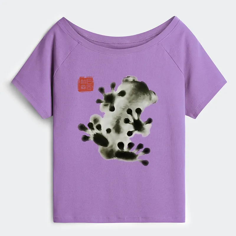 Tokyo-Tiger Ink Painting Frog Off Shoulder T-Shirt